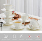 6oz Porcelain Tea Cup & Saucer Set of 6, White with Gold, Party