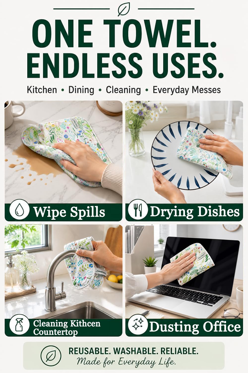 100% Cotton Flannel Reusable Paper Towels - 7 Pack Machine Washable - 3 Layers Extra Absorbent, Zero Waste Soft Cloth