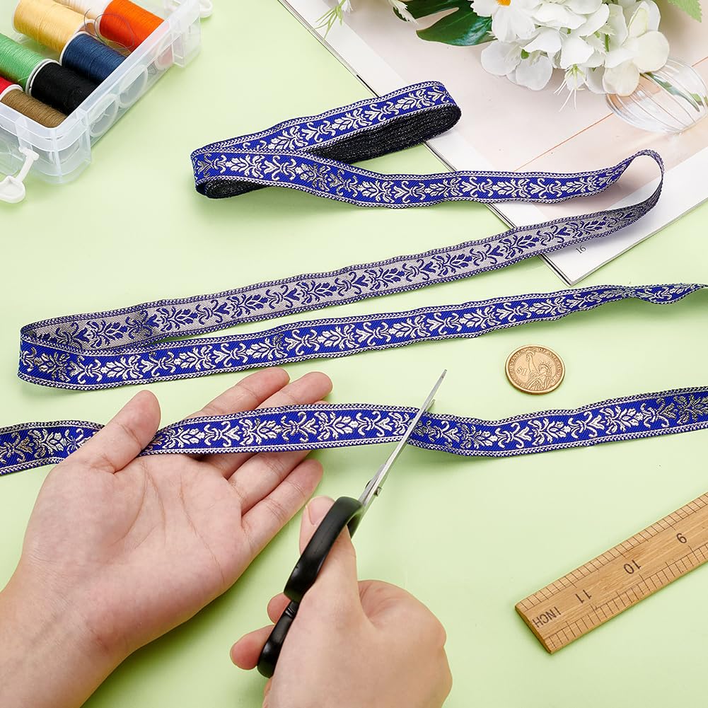 7.7Yard Royal Blue Floral Jacquard Ribbon Vintage Ethnic Trim