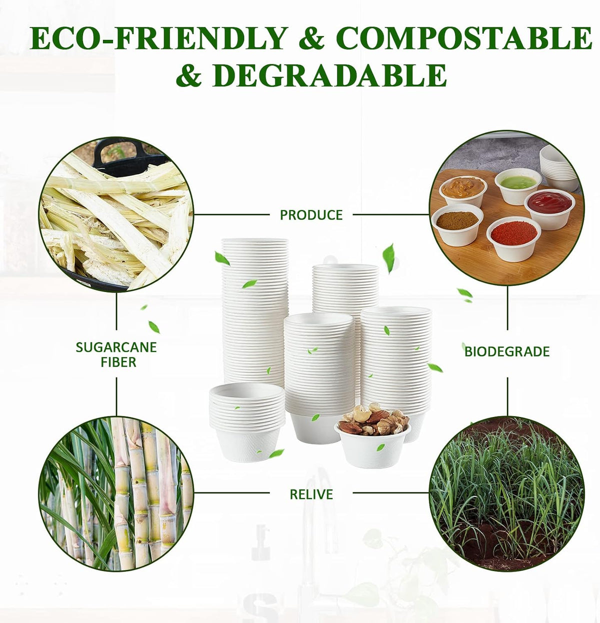 500 Pack 2 OZ Disposable Souffle Cups, Compostable Portion Cups