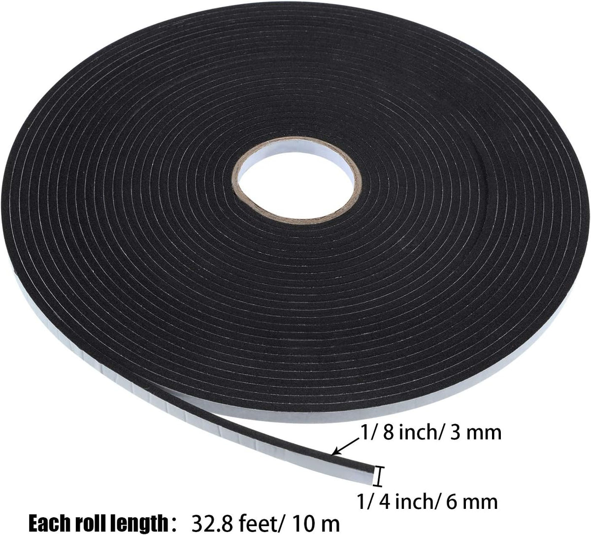 Double Sided Foam 1/8 Inch Mounting Adhesive Thick Tape Foam Seal Tape, 3 Rolls (1/4 Inch Wide by 32.8 Feet Long Each