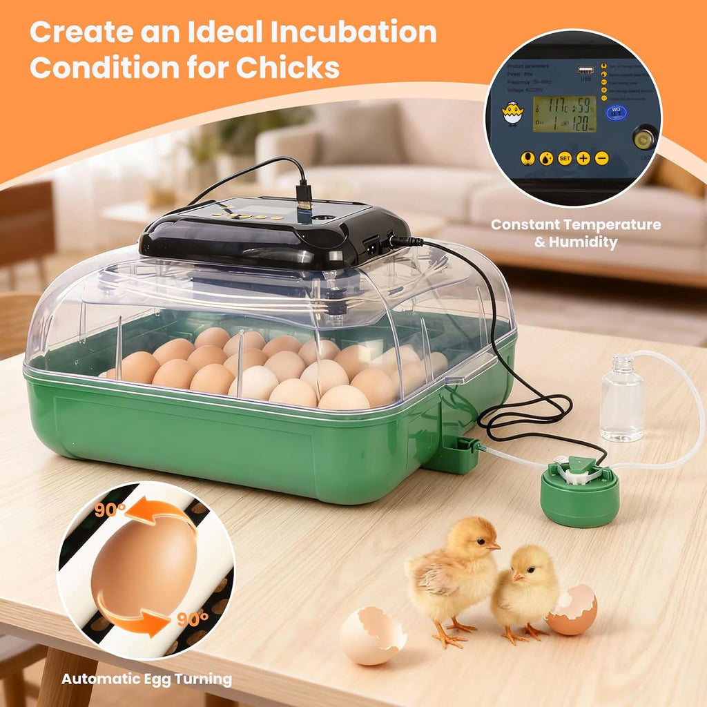 24 Egg Incubator for Hatching Eggs, 360° View Poultry Incubator, Automatic Egg Turning, Temperature & Humidity