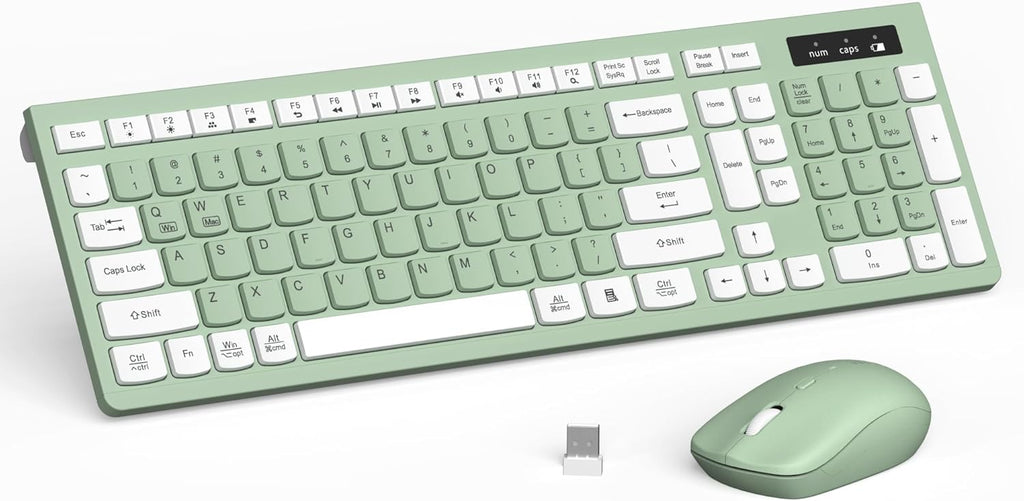 Wireless Keyboard and Mouse Combo Silent for Office and Home(Avocado Green) | 2.4G Full Size Silent Cordless Keyboard