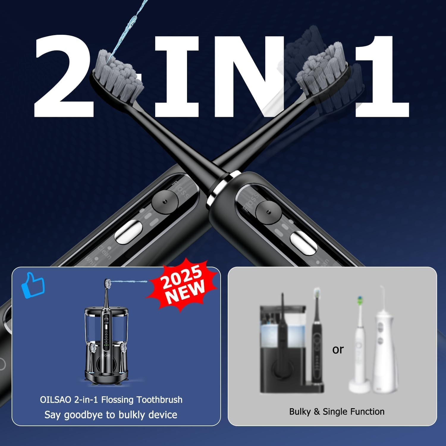 Electric Toothbrush with Water Flosser Combo, 3-in-1 Sonic Flossing Toothbrush and Dental Water Flosser for Teeth