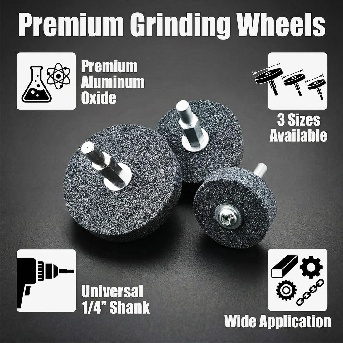 3 Pcs 1/4" Shank Mounted Stone Grinding Wheels(40/50/60mm)