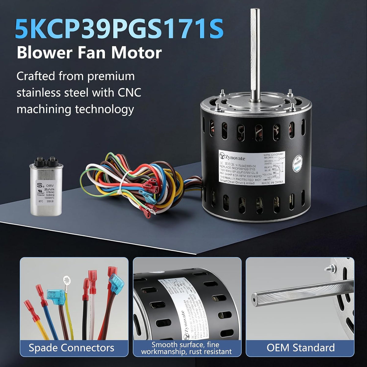 5KCP39PGS171S Furnace Blower Fan Motor 3/4 HP 115V 1075RPM 4-Speed