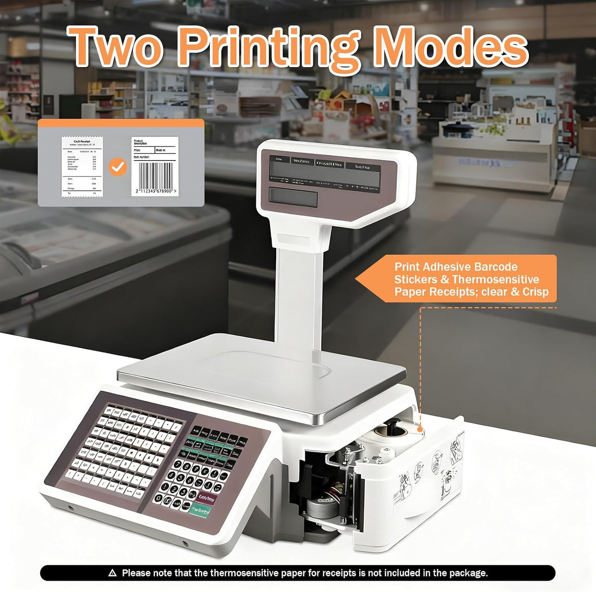 Commercial Digital Price Computing,Scale with Label Printer,Pole Display 66lb Weighing Range for Supermarket, Deli