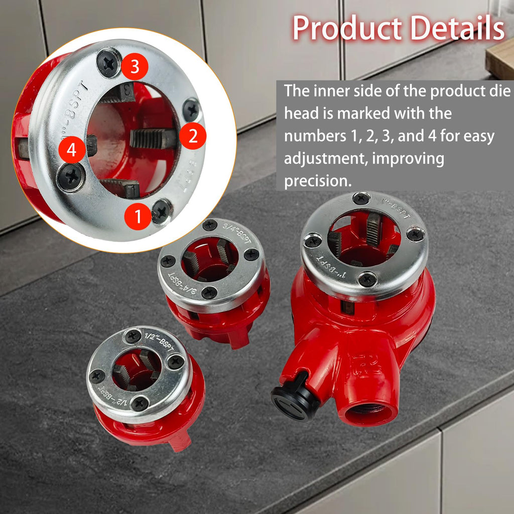 4-Die BSPT Pipe Threader Ratchet Kit 1/2"-1-1/4" Manual Threading Tool