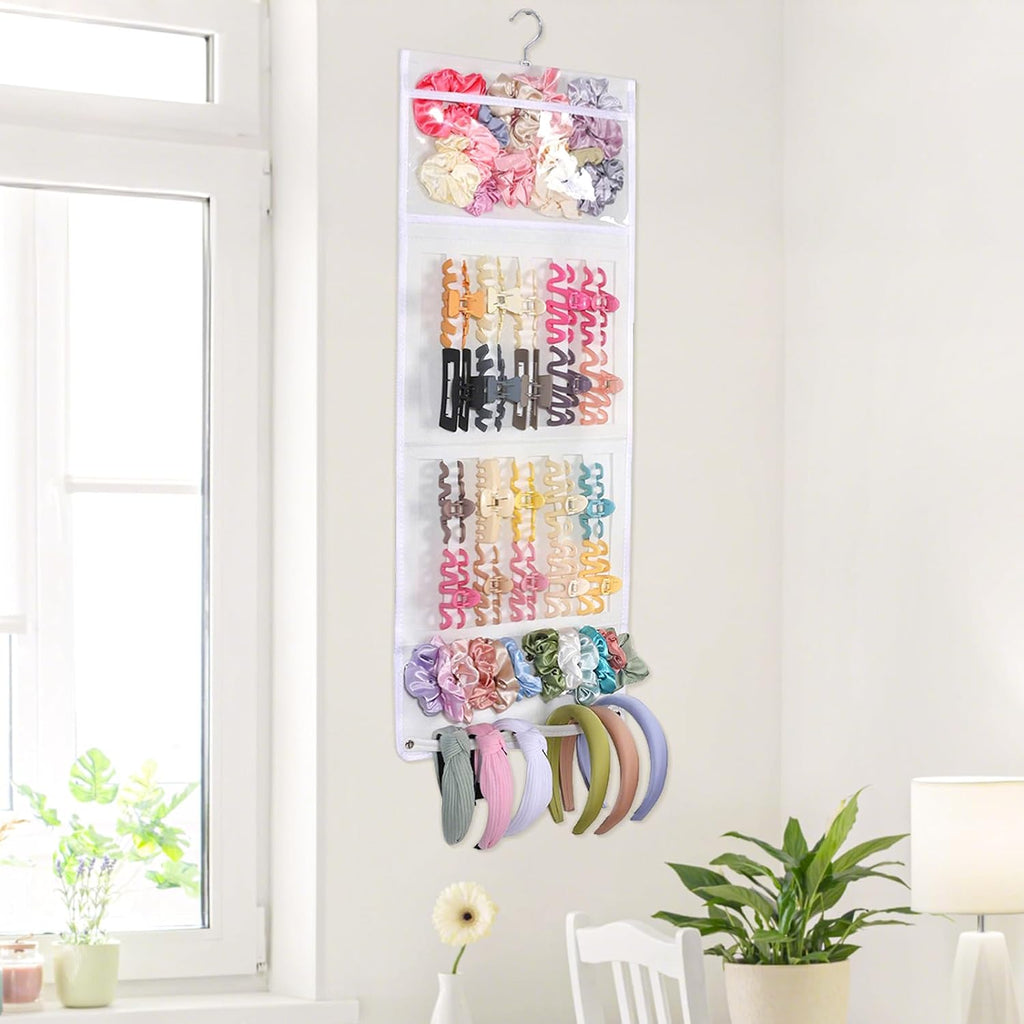 Hair Claw Clip Organizer, Large Transparent Bag for Scrunchies Holder and Hair Ties Organizer with Women Girls, Hair