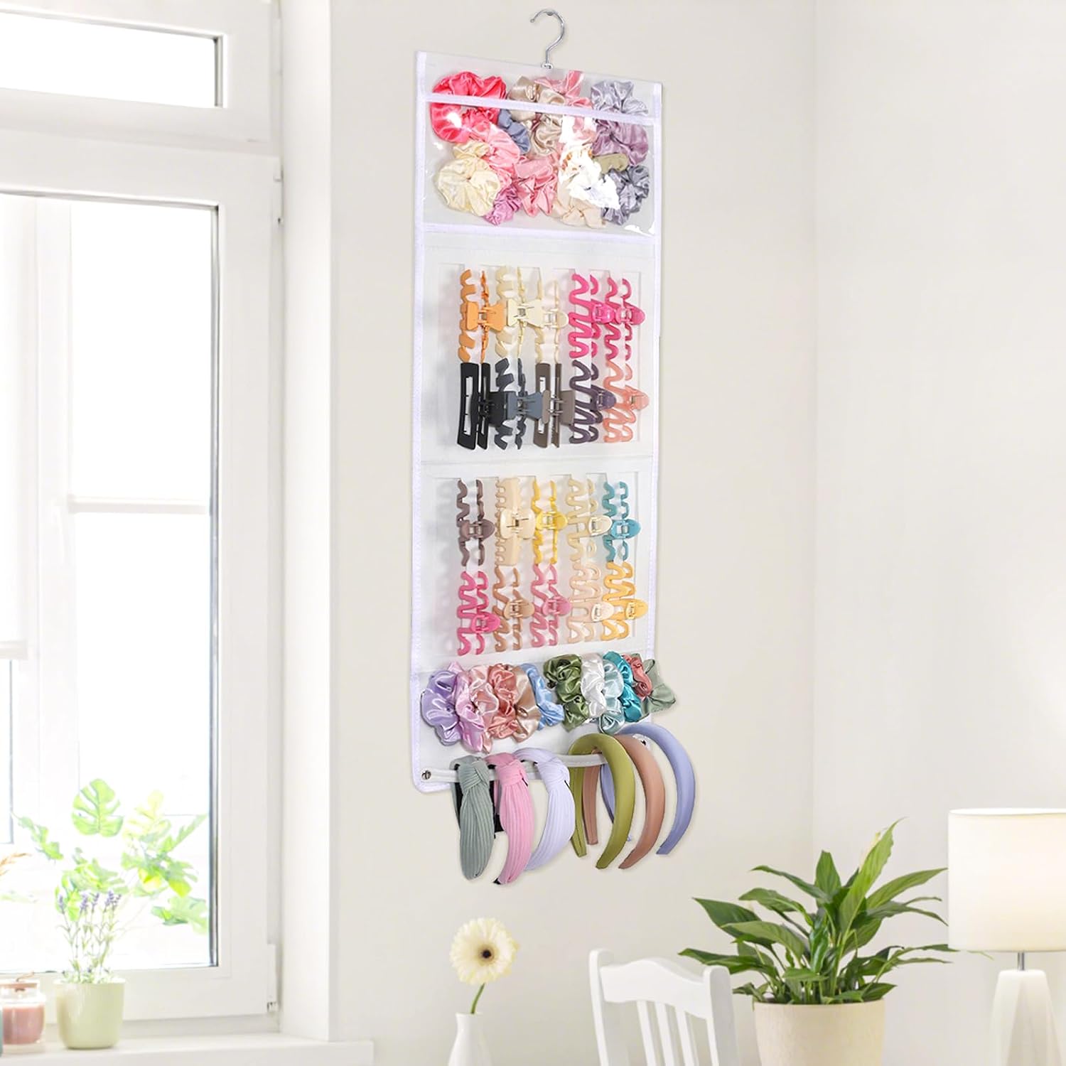 Hair Claw Clip Organizer, Large Transparent Bag for Scrunchies Holder and Hair Ties Organizer with Women Girls, Hair