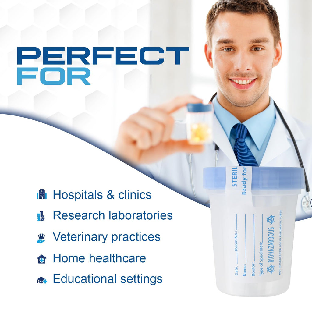 LabChoice Specimen Containers for Urine Sample Collection - 4 oz - Sterile - Tamper-Evident Seal with Writing Label