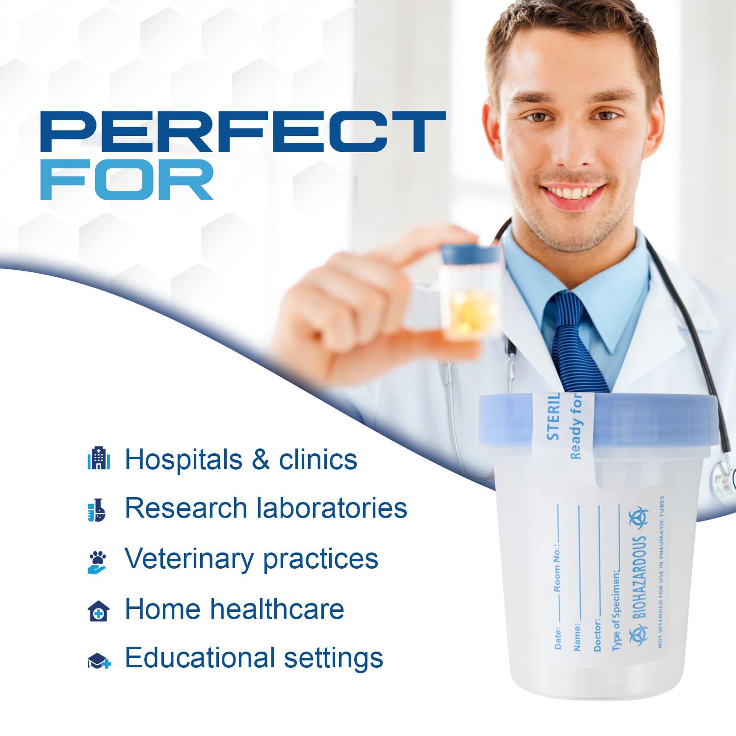 LabChoice Specimen Containers for Urine Sample Collection - 4 oz - Sterile - Tamper-Evident Seal with Writing Label