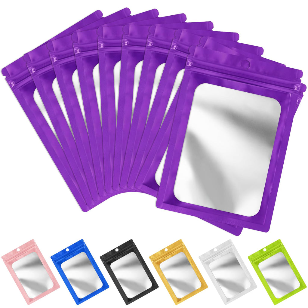 100 Pack Mylar Resealable Bags, Purple Foil Packaging Bags