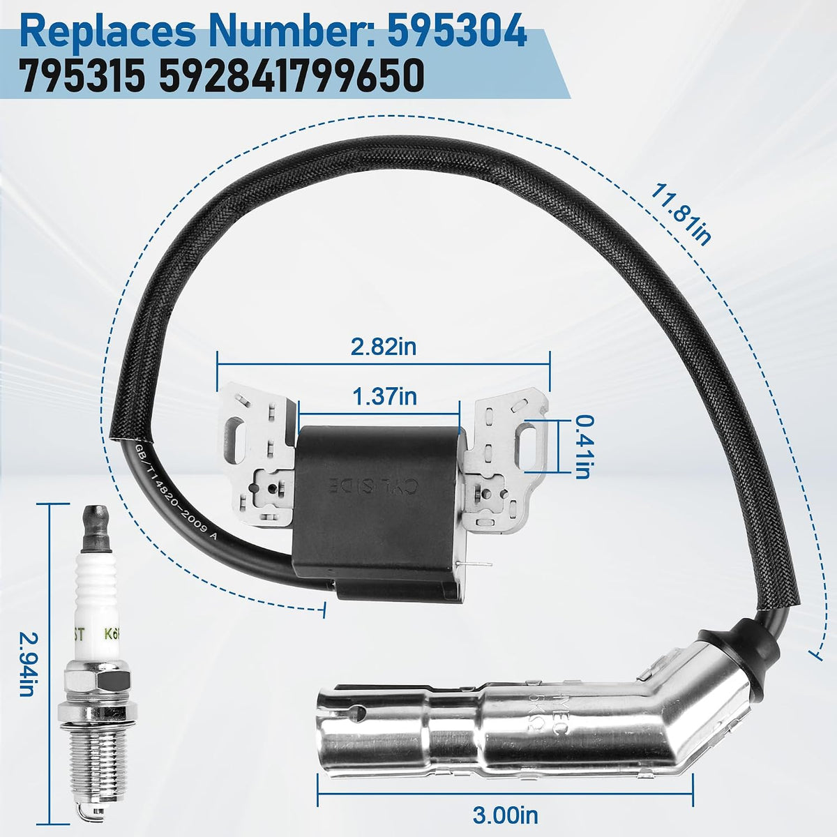 595304 Ignition Coil Fits for Briggs & Stratton 17-20HP Intek Lawn Mower | with Spark Plug, Stable Ignition