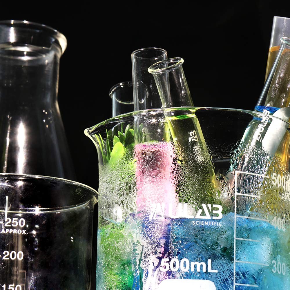Scientific Glass Beaker Set with Magnetic Stir Bar Offered, 5 Sizes 50ml 100ml 250ml 500ml 1000ml, 3.3 Boro Griffin