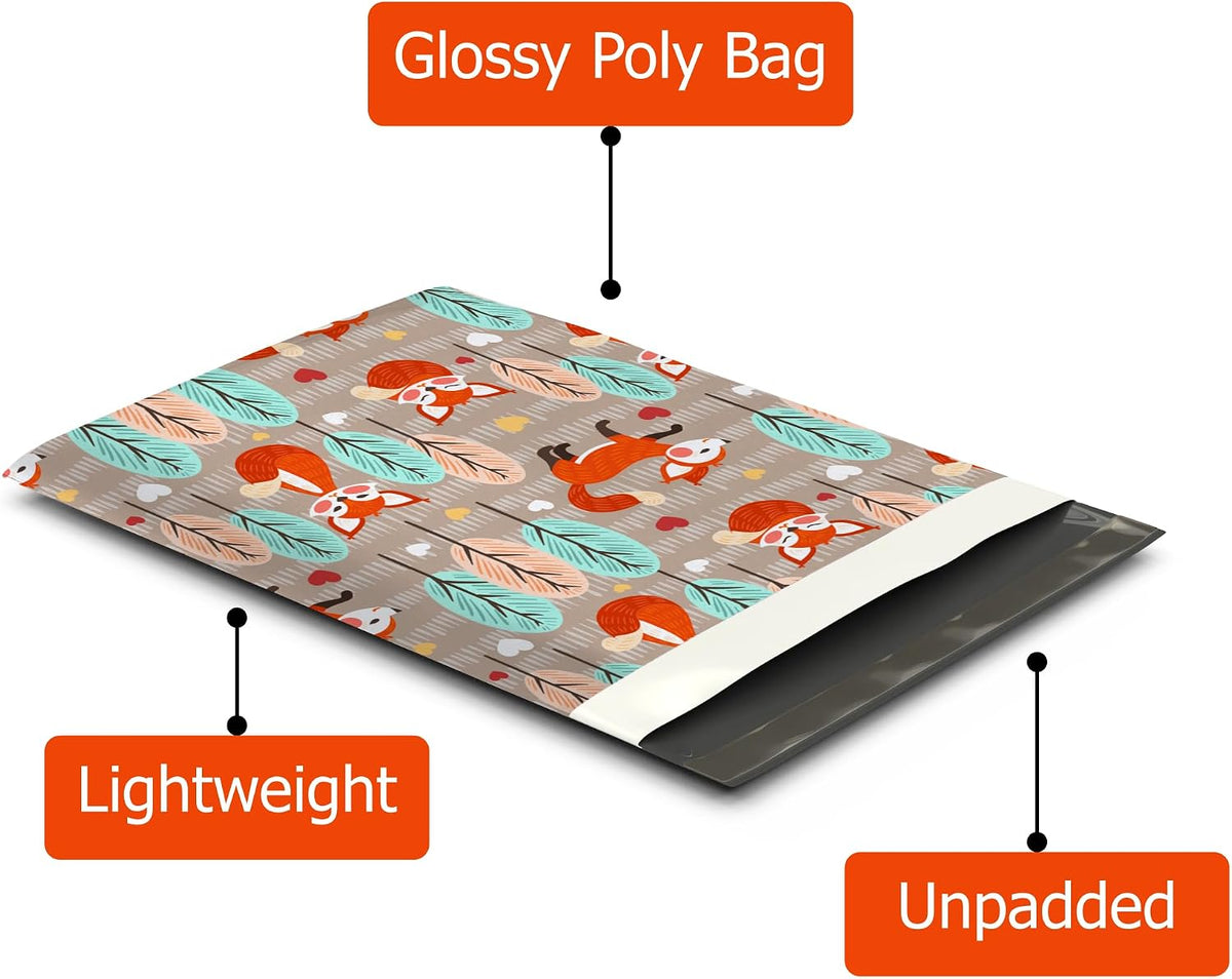 10x13 (100) Fox Designer Poly Mailers Shipping Envelopes Premium Printed Bag