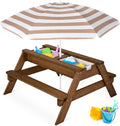 Kids Picnic Table with Umbrella, 3-in-1 Sand & Water Table, Outdoor Convertible Picnic Table for Toddlers, Seats 4