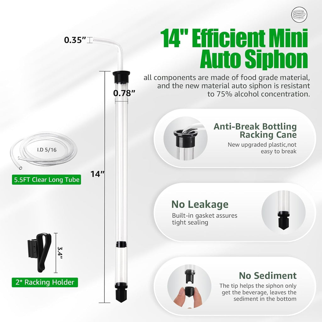 14" Auto Siphon with Bottling Wand Wine Siphon with Fermentation Airlocks | 3/8" Removable Racking Cane, Effortless