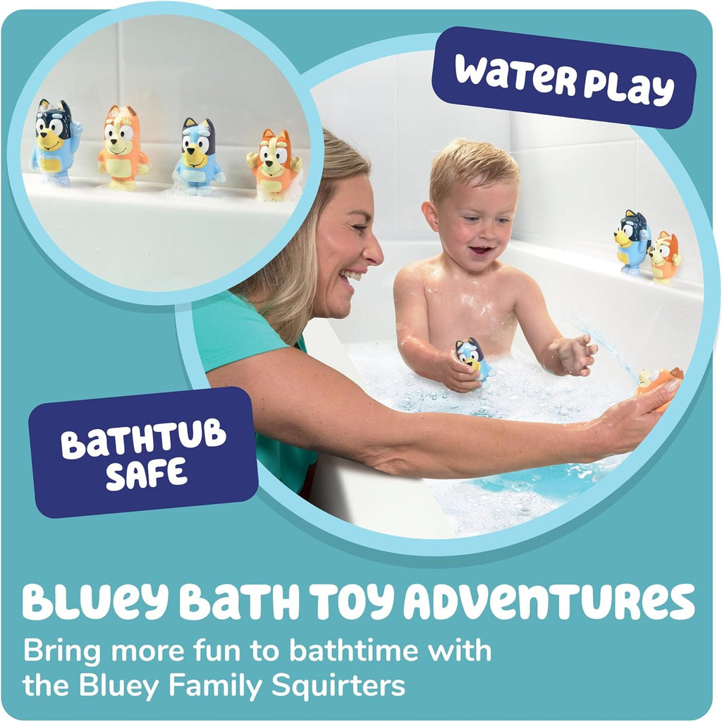 TOMY Toomies Bluey Bath Toy Squirters - Includes Bandit, Chilli, Bingo, and Bluey Figures – Toddler Water Toys for