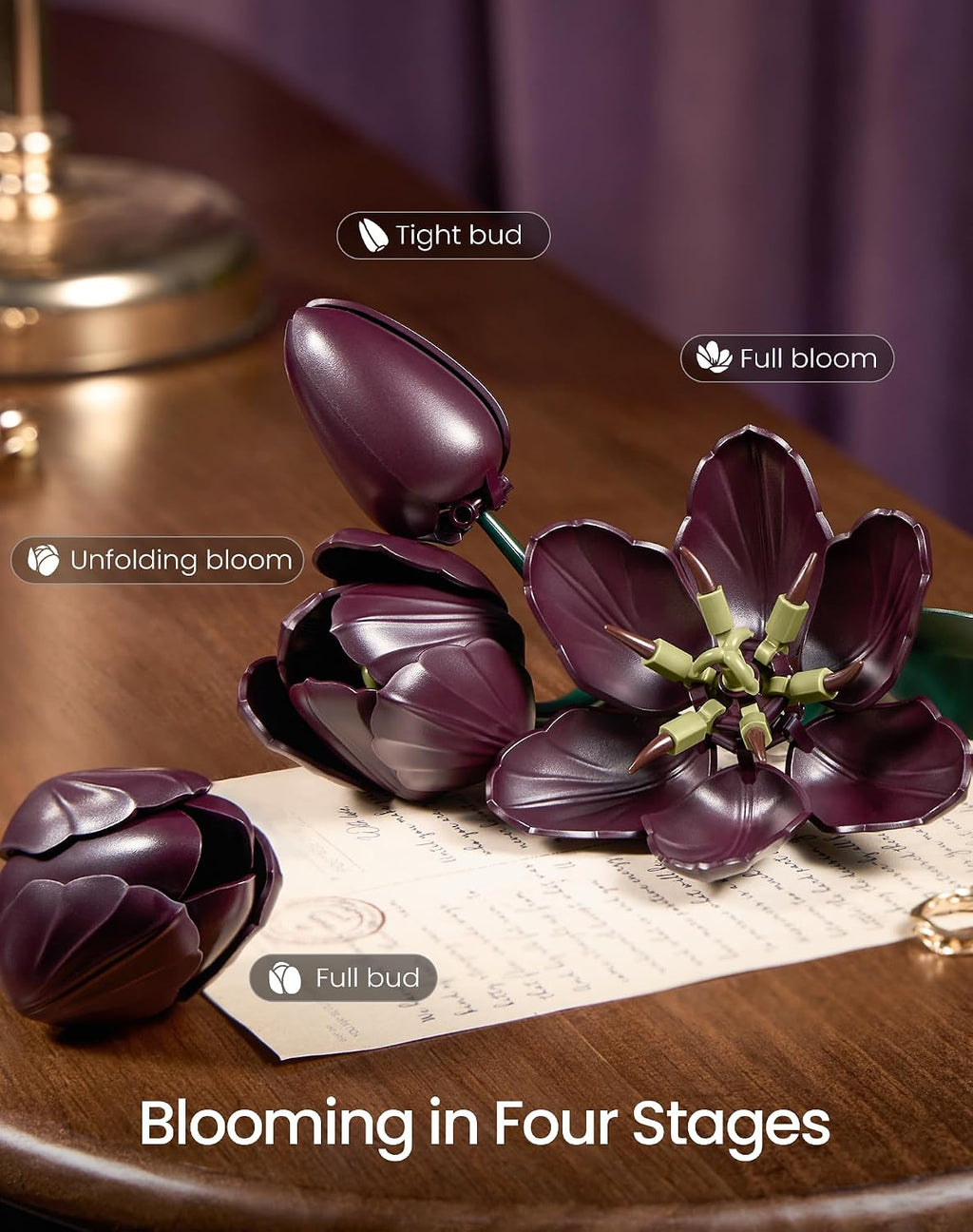 Dark Purple Tulip Flowers Building Set Botanical Bouquet for Her