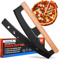 14-Inch Pizza Cutter Rocker Blade, 304 Stainless Steel Knife, Wooden Handle
