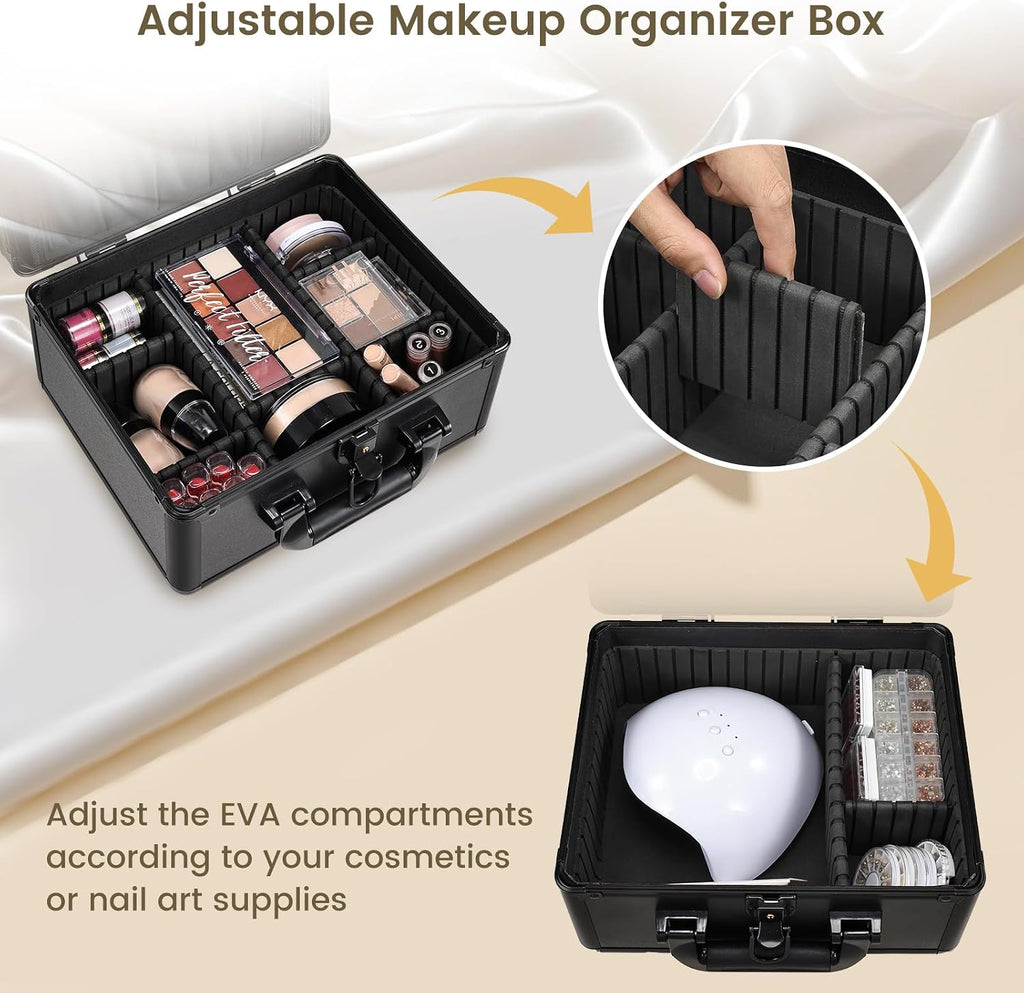 Makeup Case with Lighted Vanity Mirror, Makeup Organizer Box Travel Make up Case with LED Mirror Portable Cosmetic