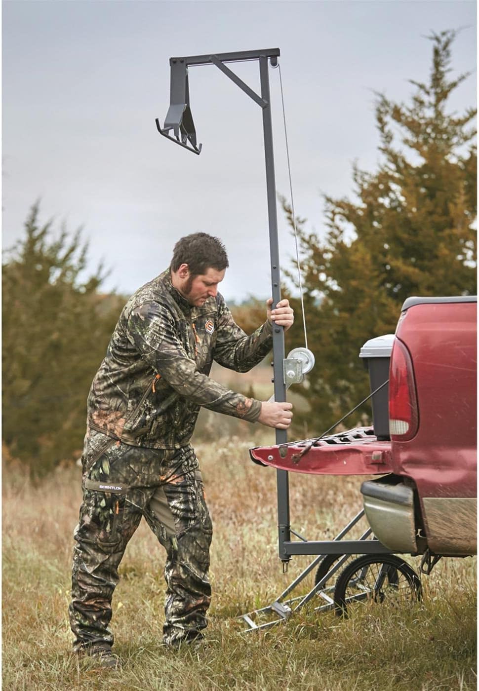 Deluxe Deer Hoist Stand for Hunting with Gambrel, Swivel Truck Hitch Lift System, Game Hanger for Field Dressing, Big