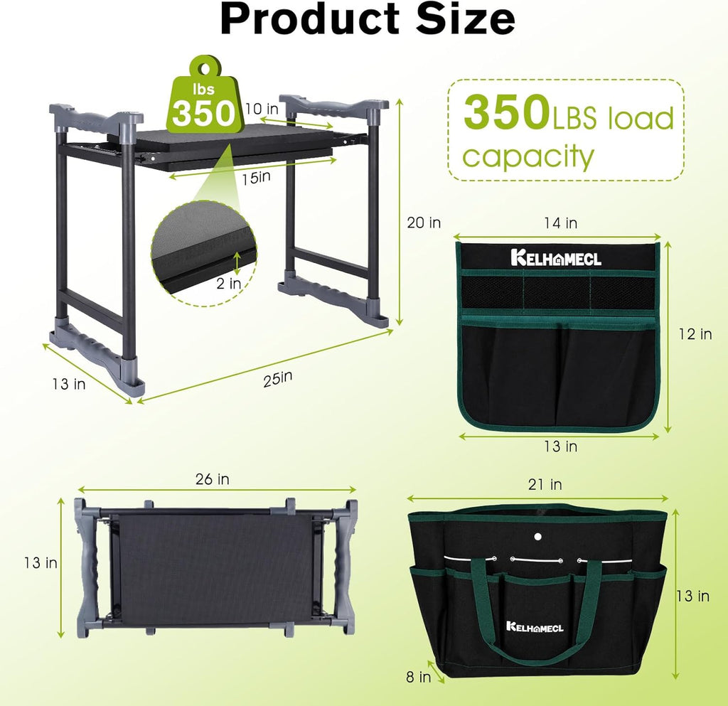 Garden Kneeler and Seat with Umbrella, 2-in-1 Foldable Gardening Stool with Adjustable Bracket, Detachable Tool Bags