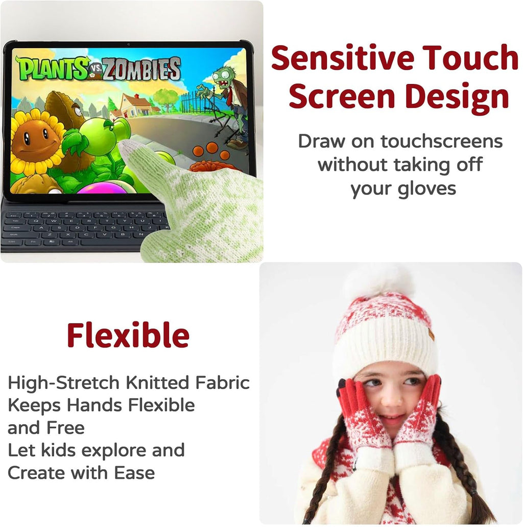 Kids Winter Hat Gloves Scarf Set: Girls Boys Beanie With Pom Knit Neck Warmer Gaiter Mittens Fleece Lined Sets (One