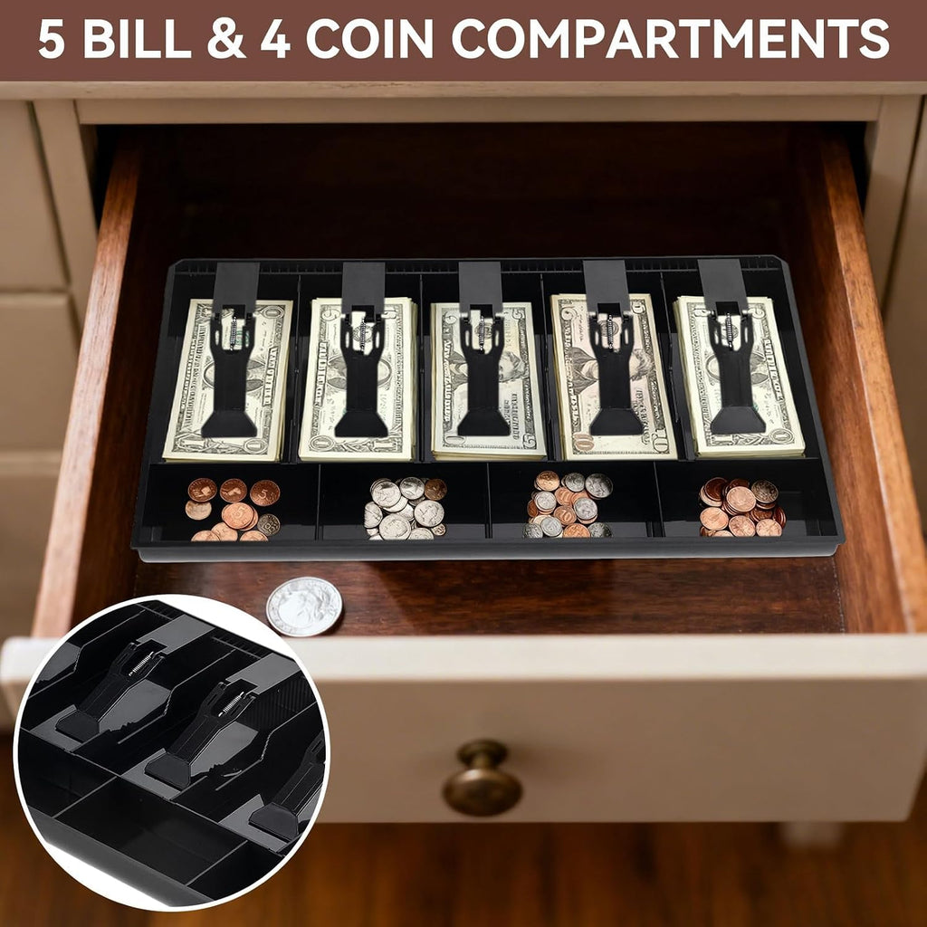 Cash Register Drawer Insert Tray 5 Bill 4 Coin, Safe Case Box Money Tray Insert Storage Organizer Drawer for