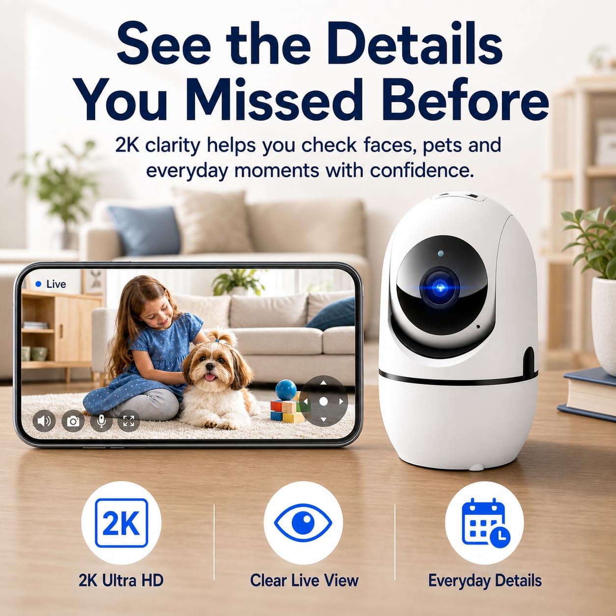 5G Indoor Camera for Home Security, 2K Pet Camera with Phone App, 360° PTZ Indoor Camera for Baby MonitorDog Camera