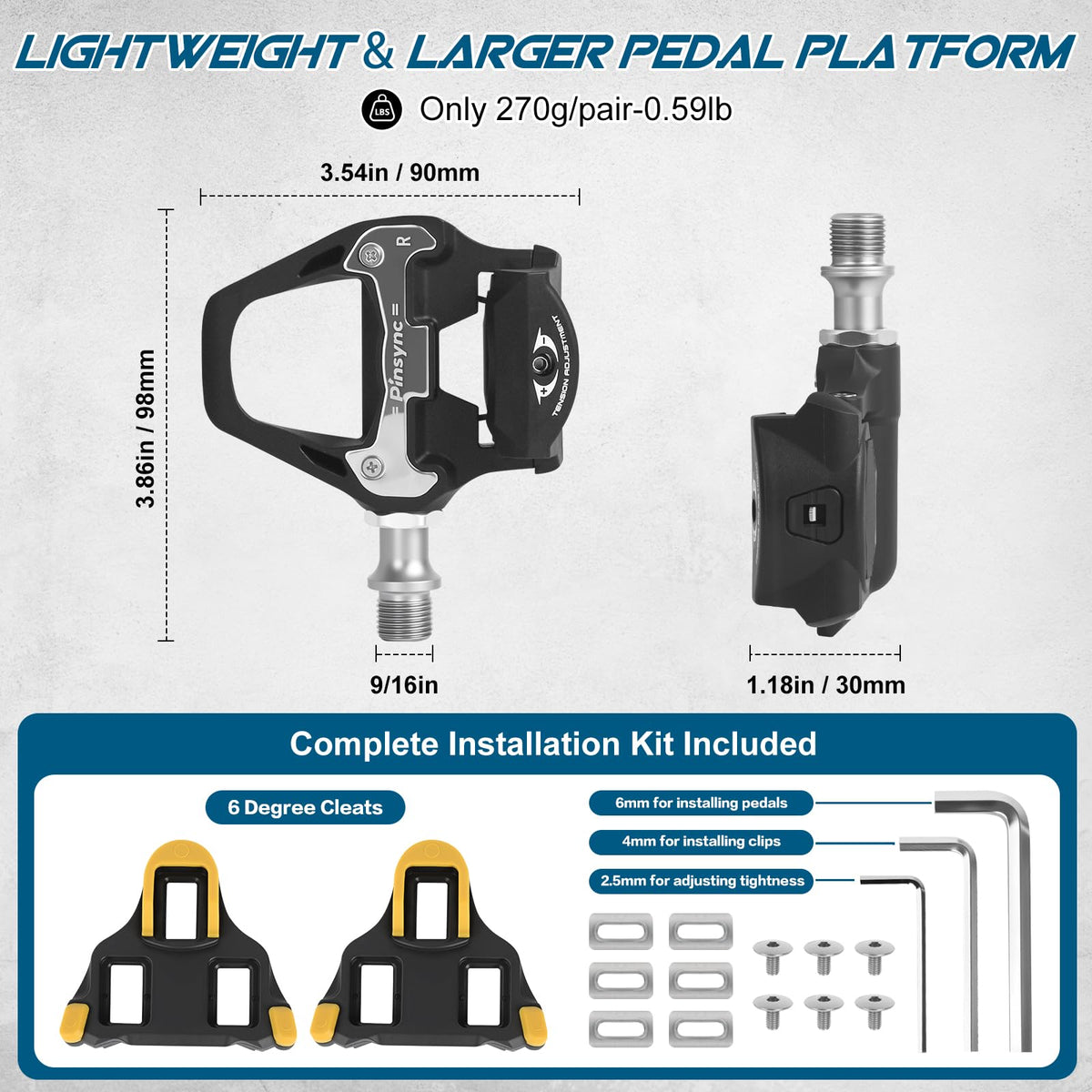 Road Bike Clipless Pedals Compatible with SPD-SL Cleats, 9/16-Inch