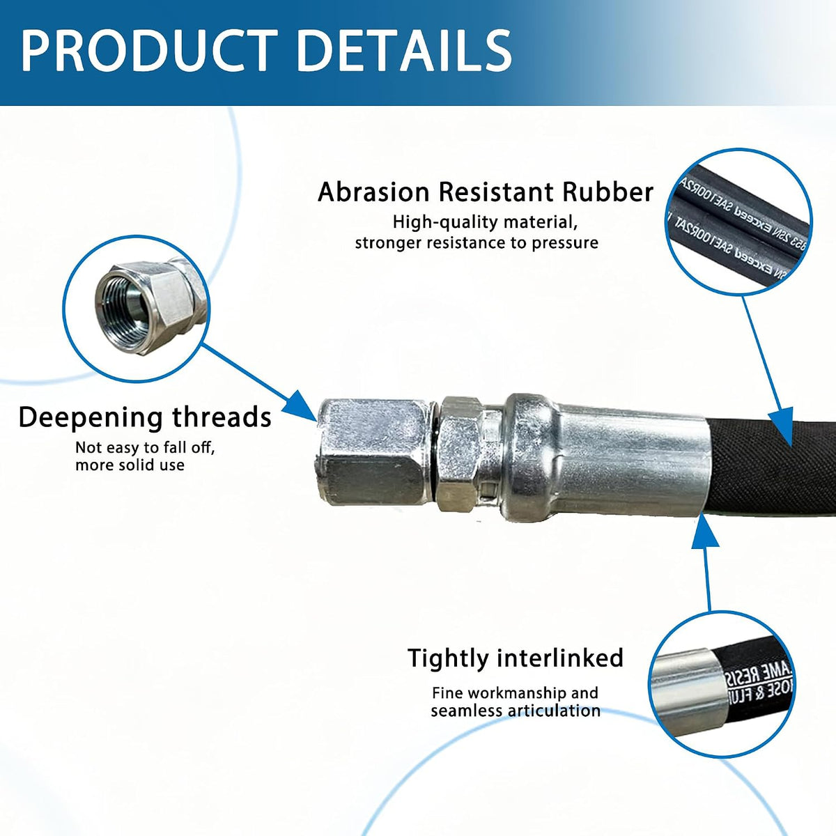 Heroson 26711-04-04RW Hydraulic Hose Swivel Assembly 1/4 ” Hydraulic Hose with Female JlC X Female JlC 60" Long 5800 psi, Black