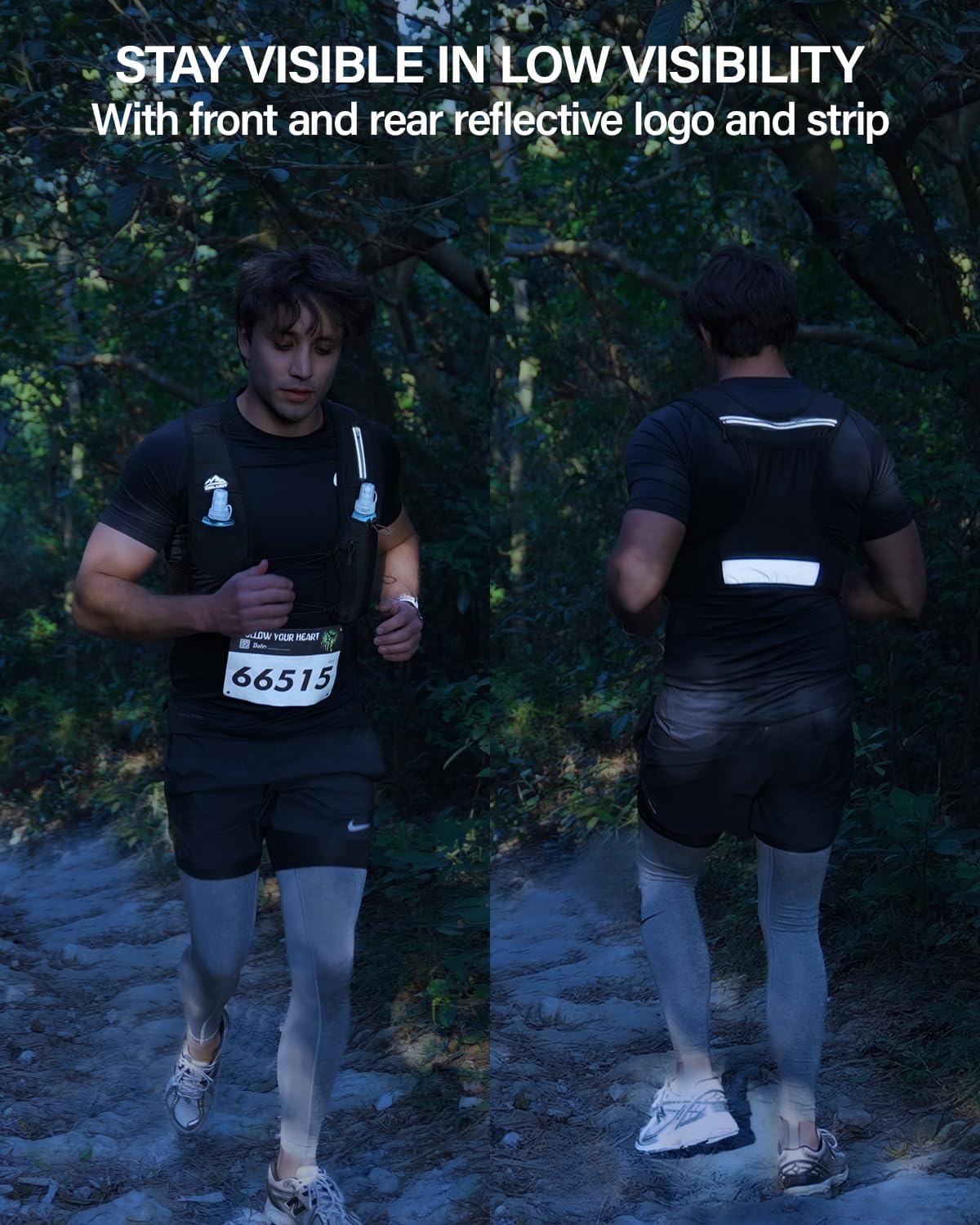 Running Vest for Women Men, US Patent, Adjustable Chest Straps Running Hydration Vest with 500ml Soft Flask
