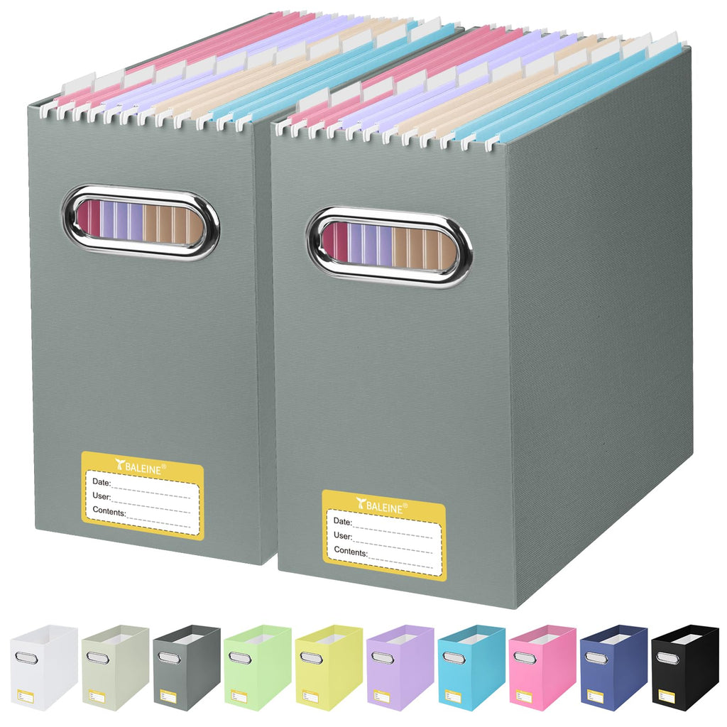 2PK File Organizer Box, Cardboard File Folder Organizer with Handle