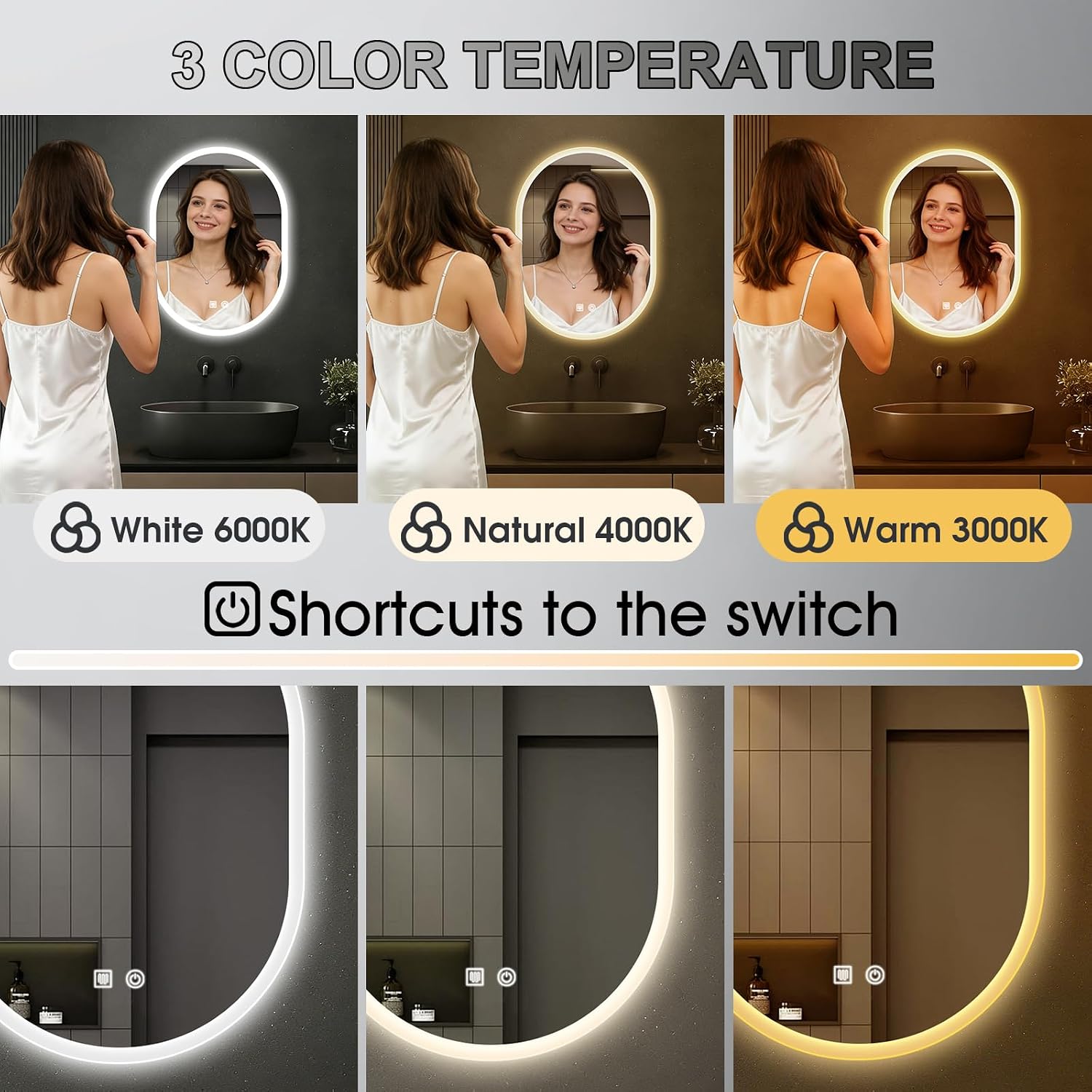 16x24 LED Bathroom Mirror with Lights Oval, Lighted Bathroom Vanity Mirror for Wall, Front Lit and Backlight