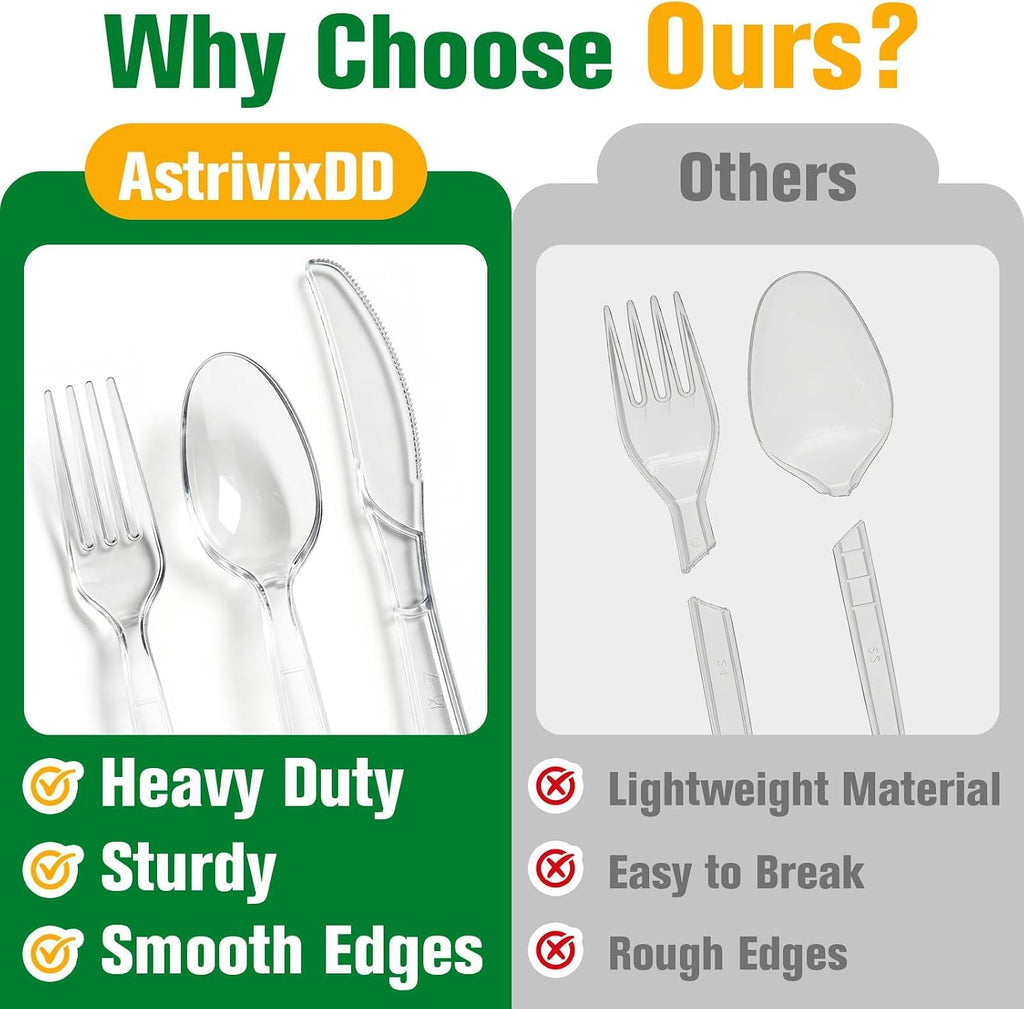 550 Count Plastic Silverware Heavy Duty, 200 Forks, 200 Spoons, 150 Knives