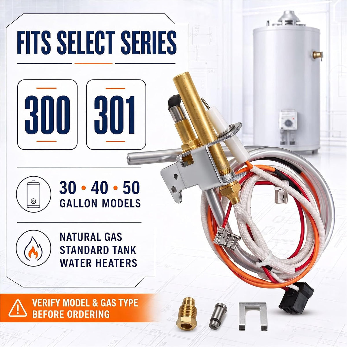 100112330 Water Heater Pilot Assembly with Thermopile, Replaces 9007876