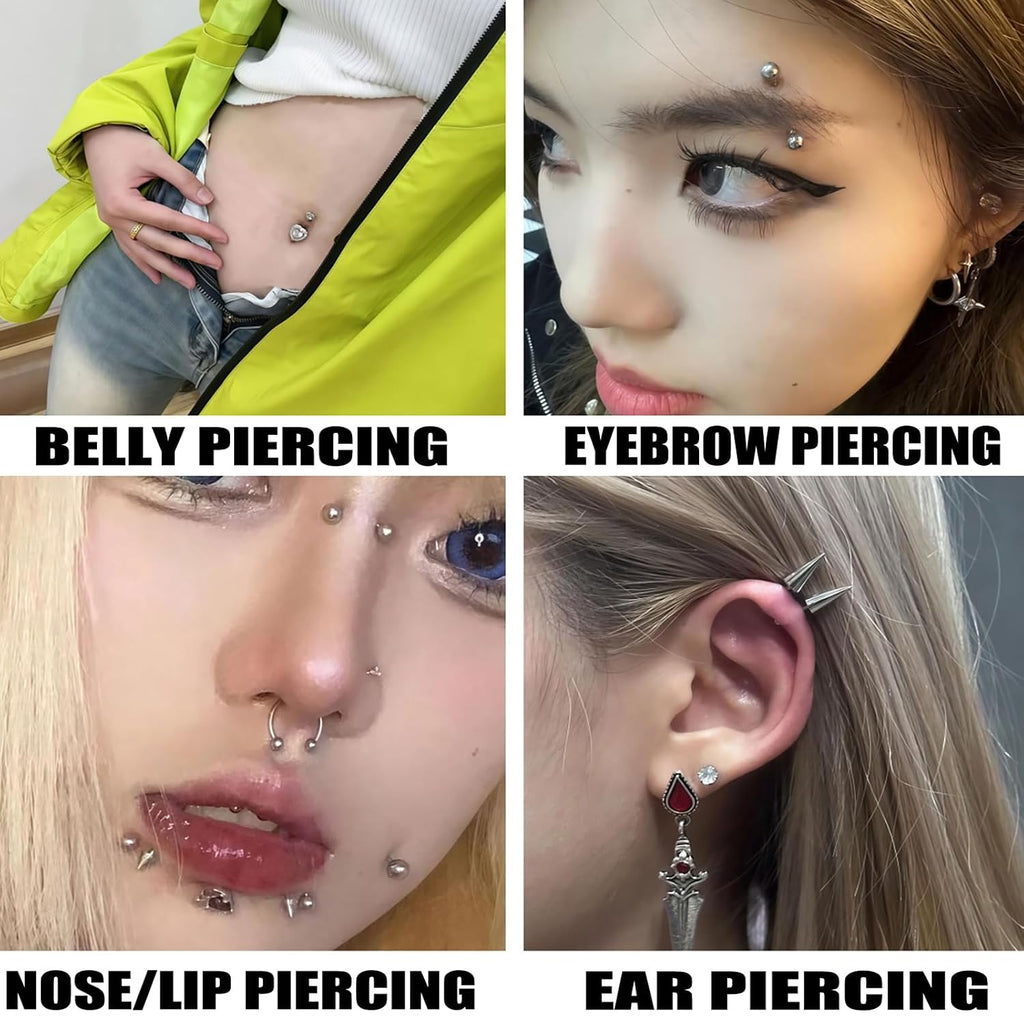Body Piercing Needles Kits, Disposable Stainless Steel Needles with Forceps Clamp, Suitable for Ear Nose Septum Ear