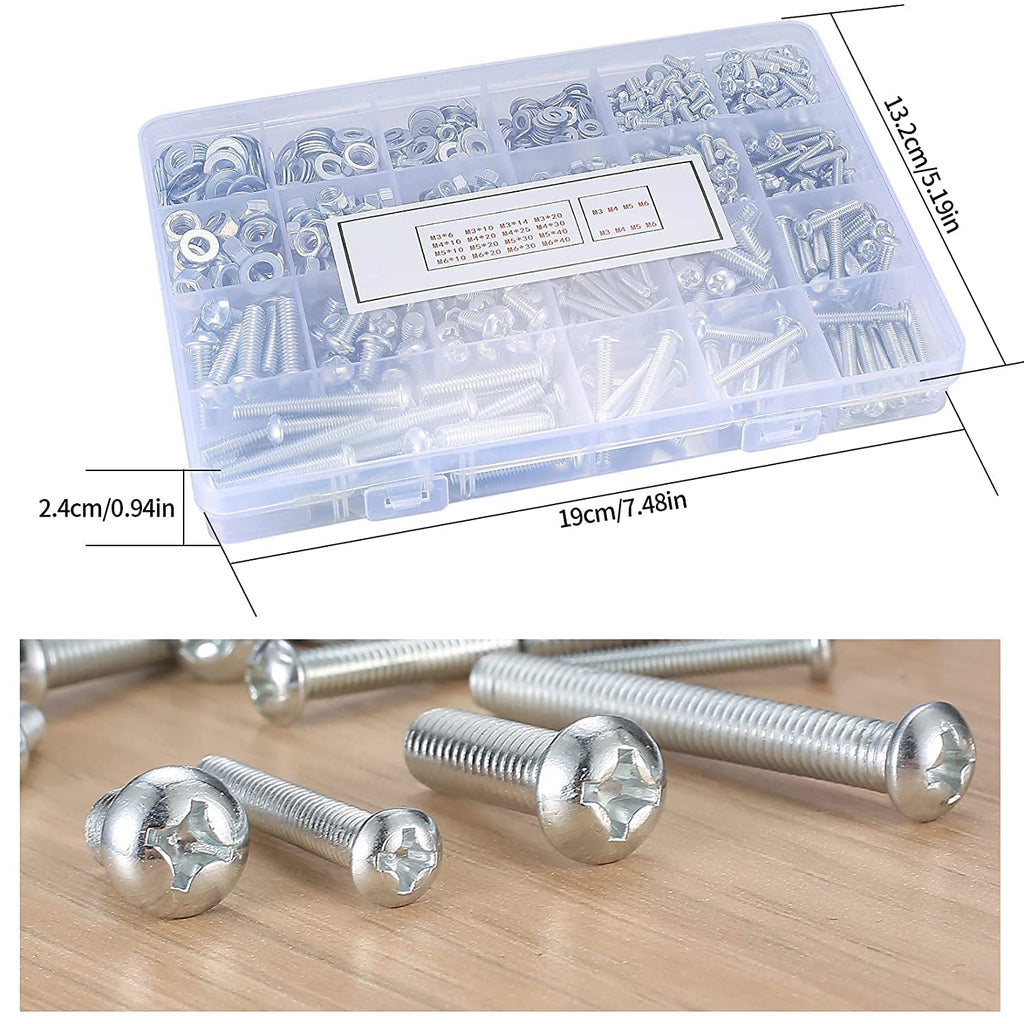 1080 Pcs Screws Bolts and Nuts Assortment Kit, Metric Machine Screws and Nuts and Flat Washers, M3/M4/M5/M6 Cross