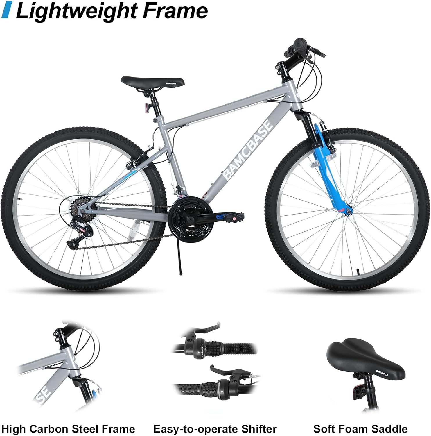 27 Inch Mountain Bike, Mens Womens MTB with 18 Speeds, High-Tensile Steel Frame, V Brake, Hardtail Bicycle for Adults