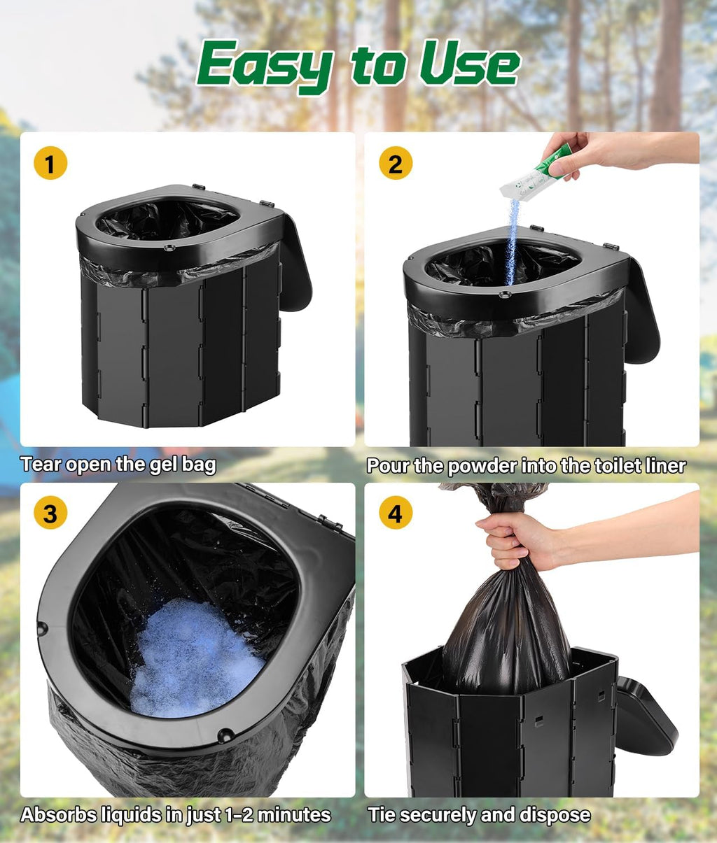 40 Portable Toilet Bags with 40 Poo Gel Set | 12 Gallon Camping Toilet Bag with Eco Super Absorbent Power,Emergency