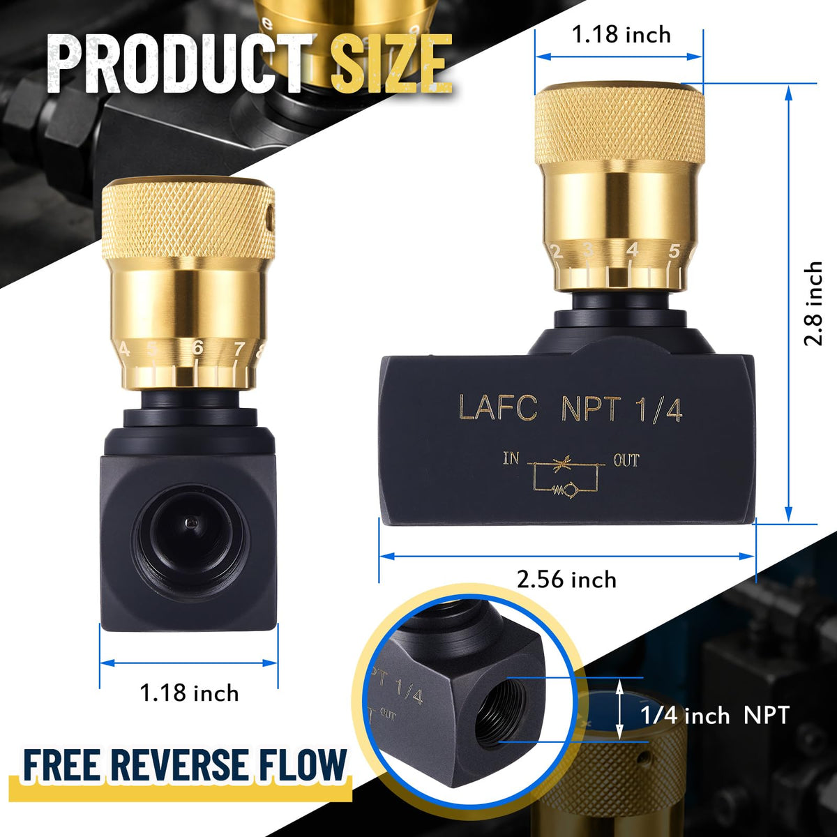 Pelopy 1/4 Inch NPT Hydraulic Flow Control Needle Valve, Free Reverse Flow