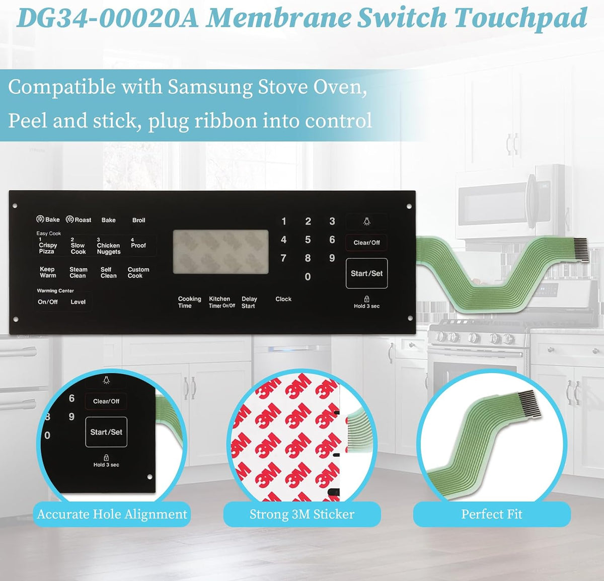 DG34-00020A Range Membrane Switch Touchpad Compatible with Samsung Electric Ranges Ovens, Replaces AP5623392, PS4240764, for NE594R0ABSR, NE59J3420SS, NE59J3420SB, NE59J3421SS, NE595R0ABSR