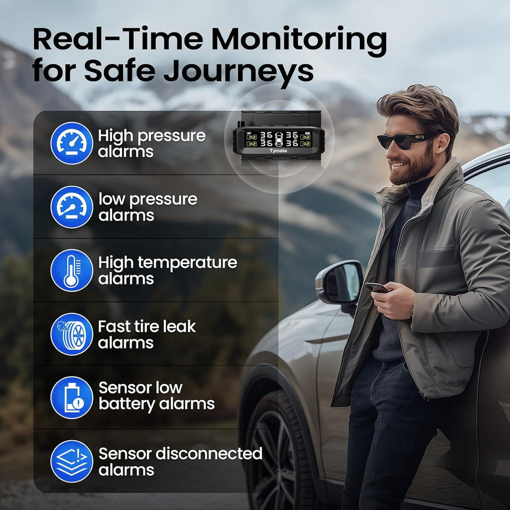 TM8 RV Tire Pressure Monitoring System, TPMS Set of 4 Sensors | Max. 4 Tires Info Monitoring, Windshield Mounted, 6