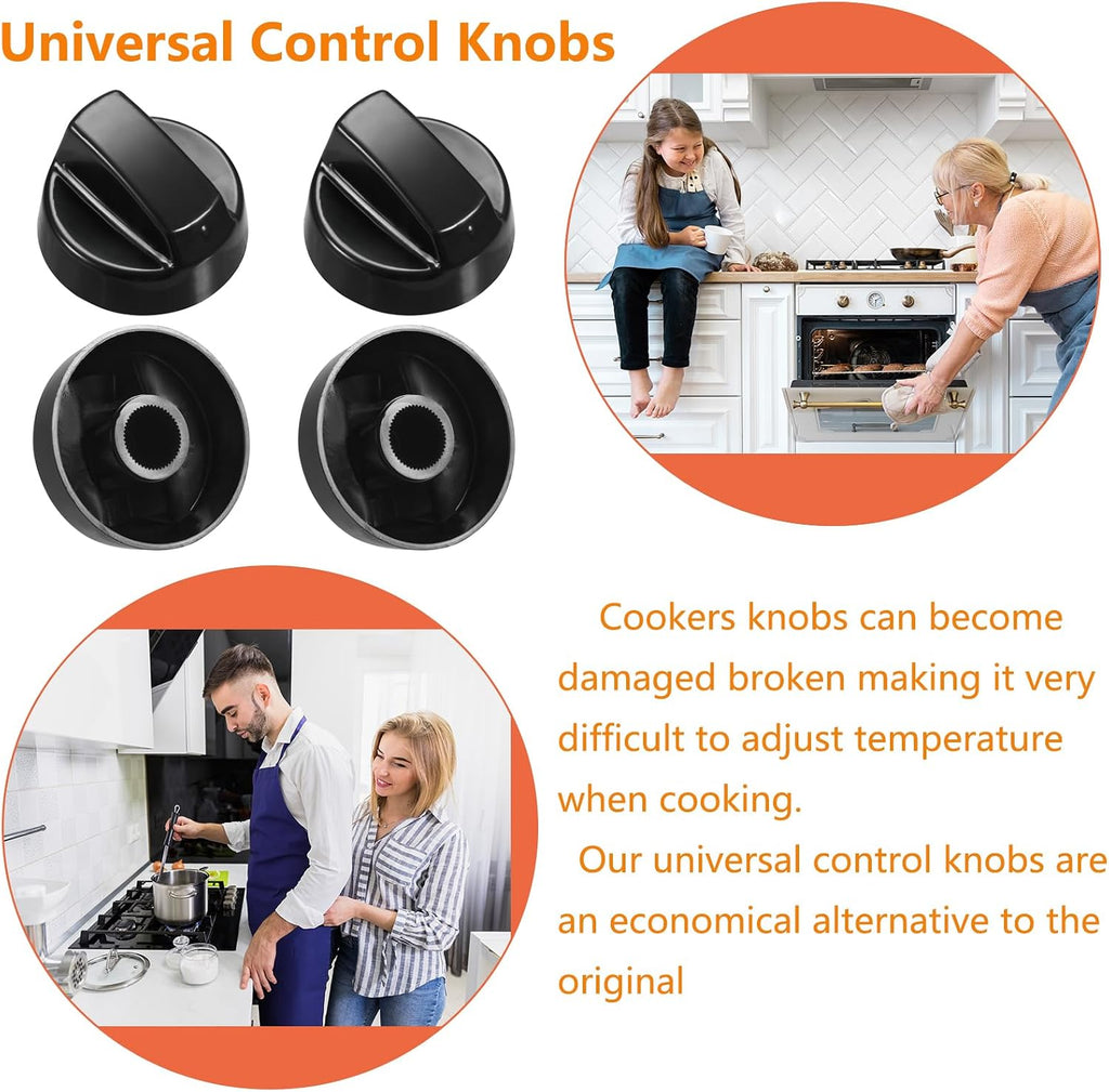 Upgraded 4 Pack Universal Control Knobs with 12 Adapters Black | Wide Application for Oven Stove Range Universal