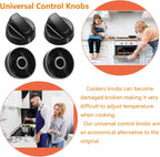 Upgraded 4 Pack Universal Control Knobs with 12 Adapters Black | Wide Application for Oven Stove Range Universal