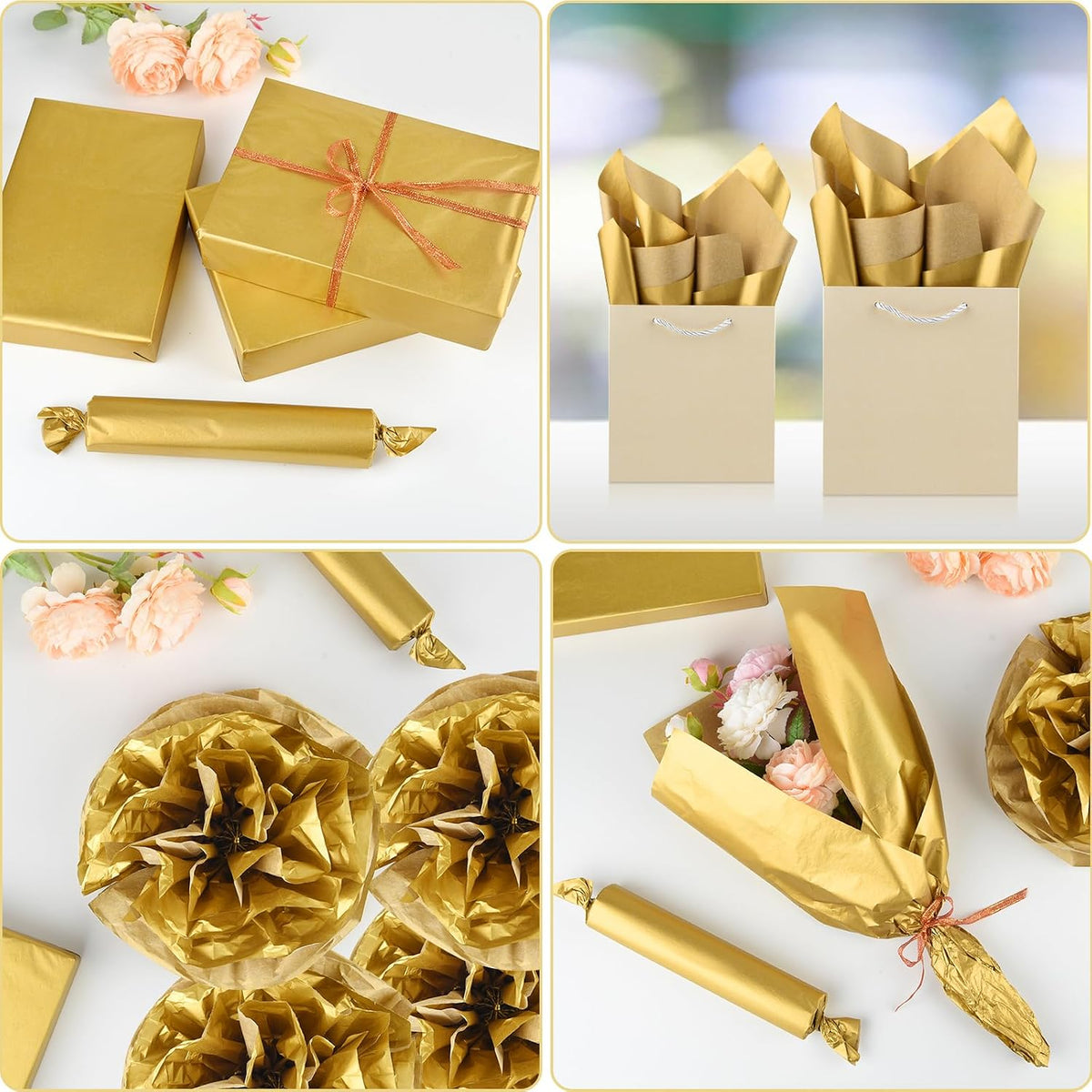 120 Sheets Gold Tissue Paper Gift Wrapping Paper Bulk