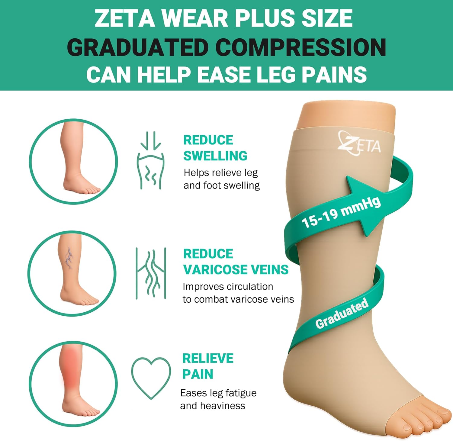 Plus Size Calf Compression Sleeves for Women and Men, Wide Calf Footless 15-19 mmHg, 2XL-6XL