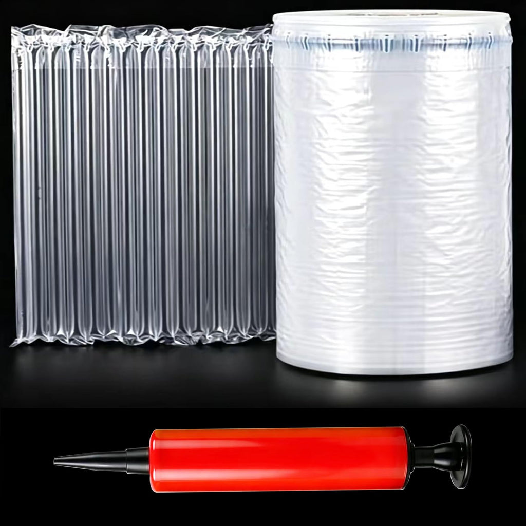 Inflatable Bubble Wrap Roll 7.8inch x 166ft with Pump, Air Pillows for Shipping Packaging, Breakpoint Perforation